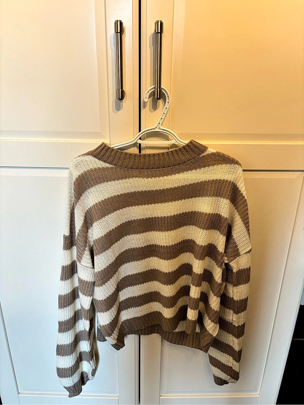 Striped Cropped Sweater in Brown & White
